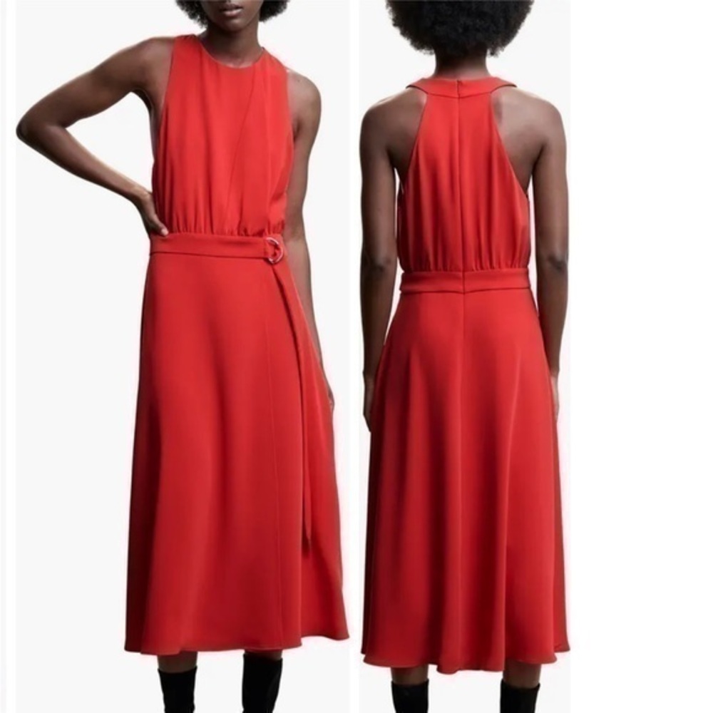 Mango belt detail midi dress